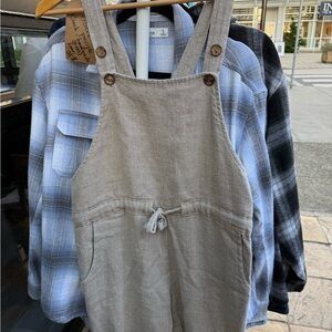 Hand made Beige Linen Overall with Button Straps